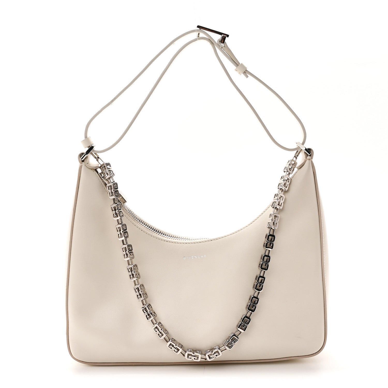 Givenchy Smooth Calfskin Small Moon Cut Out Shoulder Bag Ivory