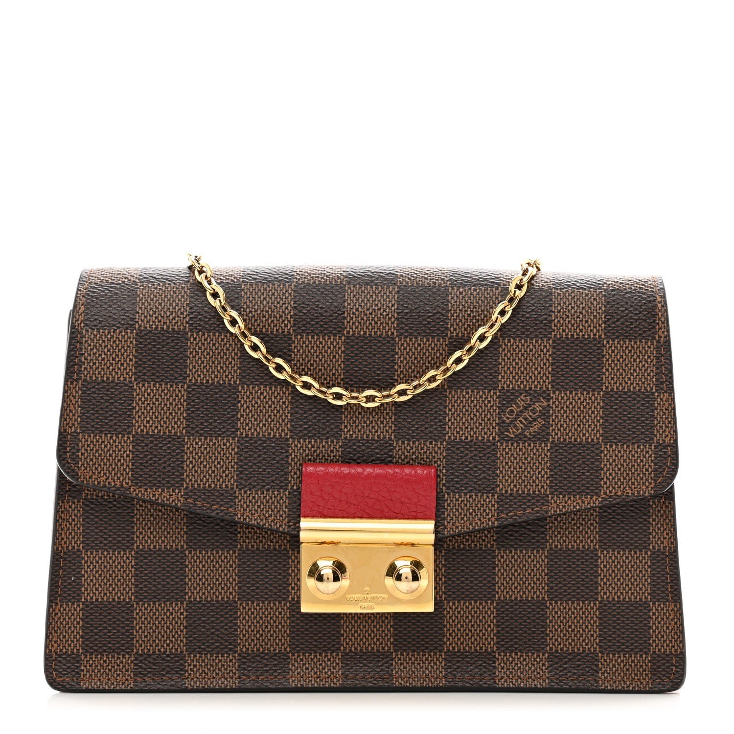 Louis Vuitton Damier Ebene Croisette Chain Wallet Scarlet