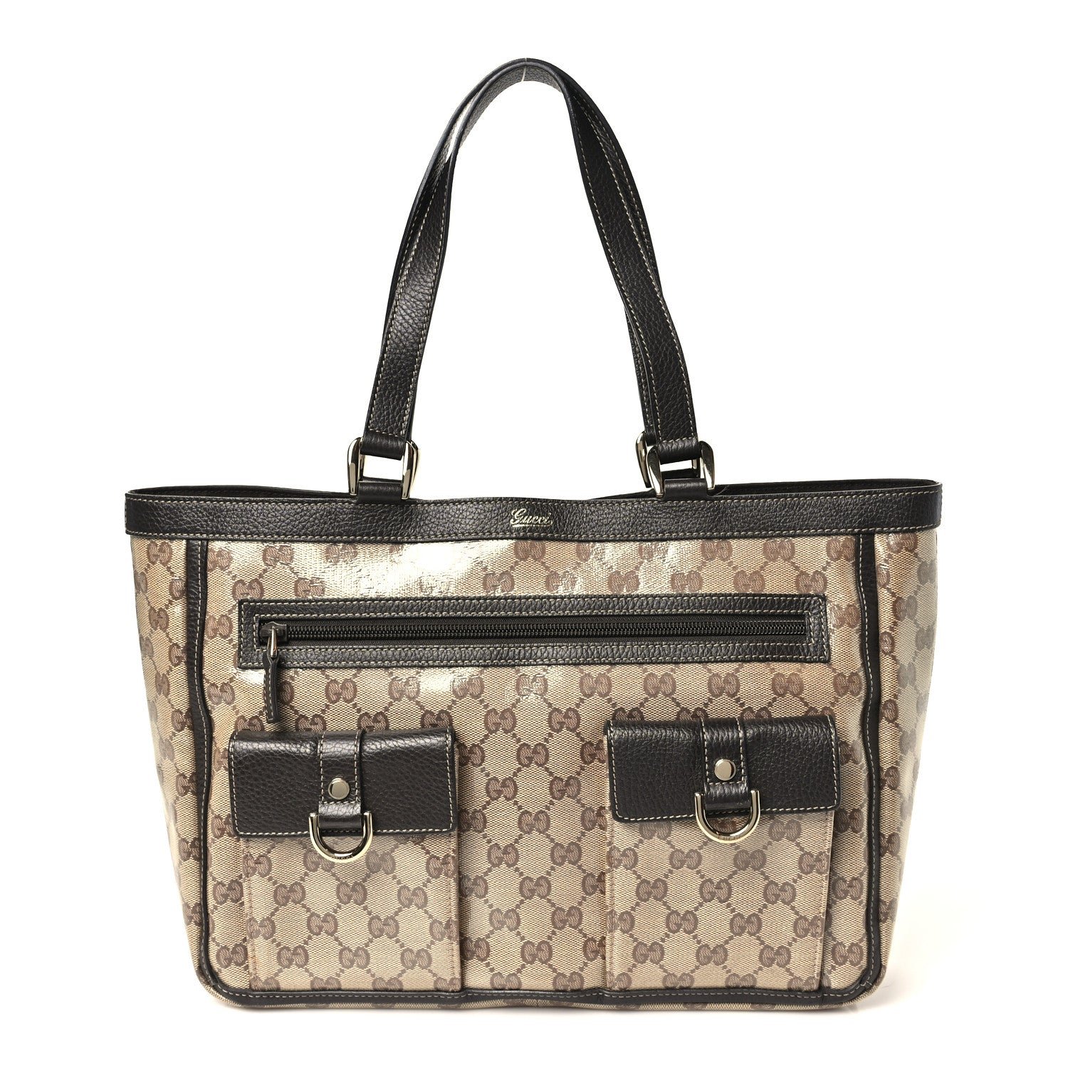 Gucci Crystal Monogram Abbey D Ring Tote Dark Brown