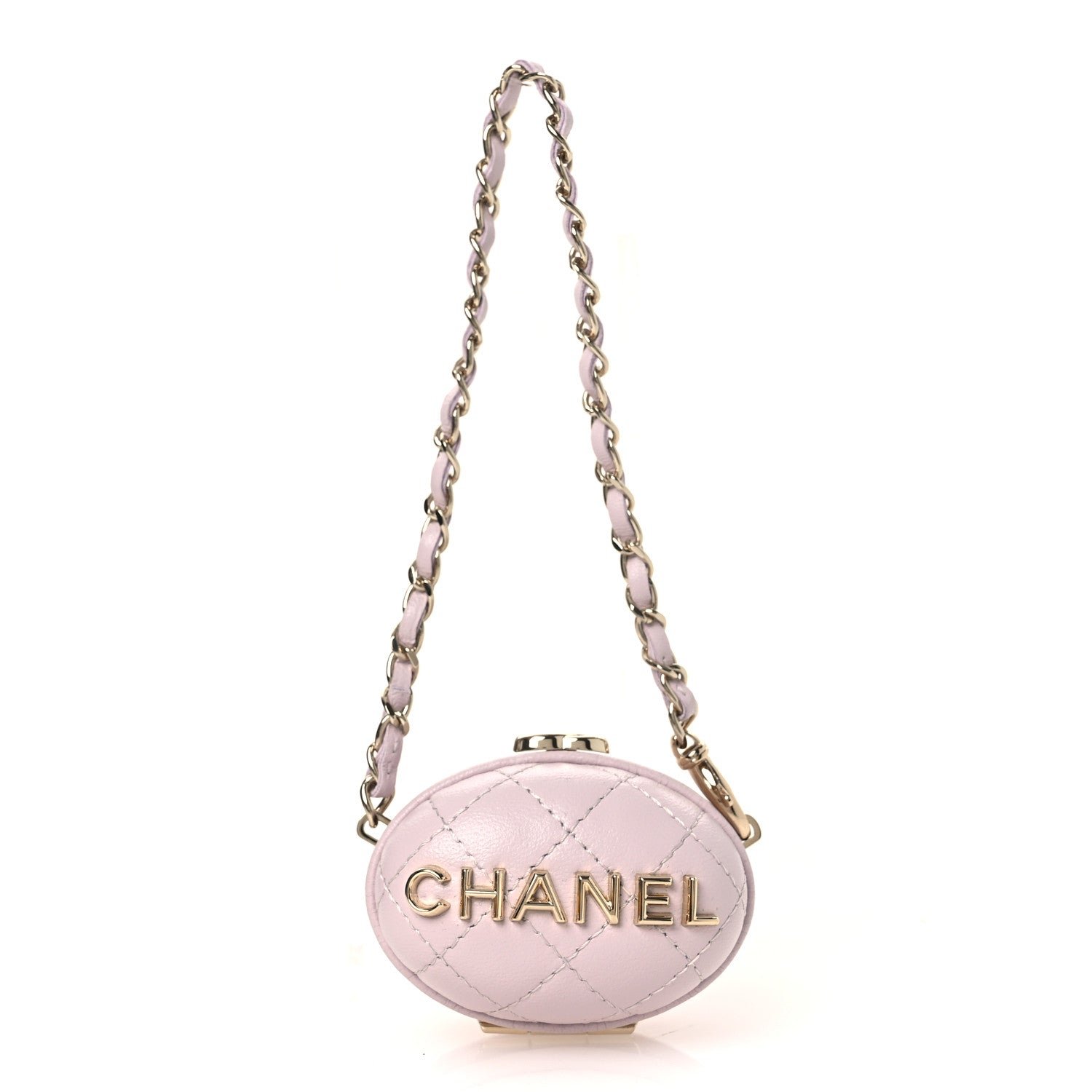 Chanel Lambskin Quilted Oval Mini Bag Charm Light Purple