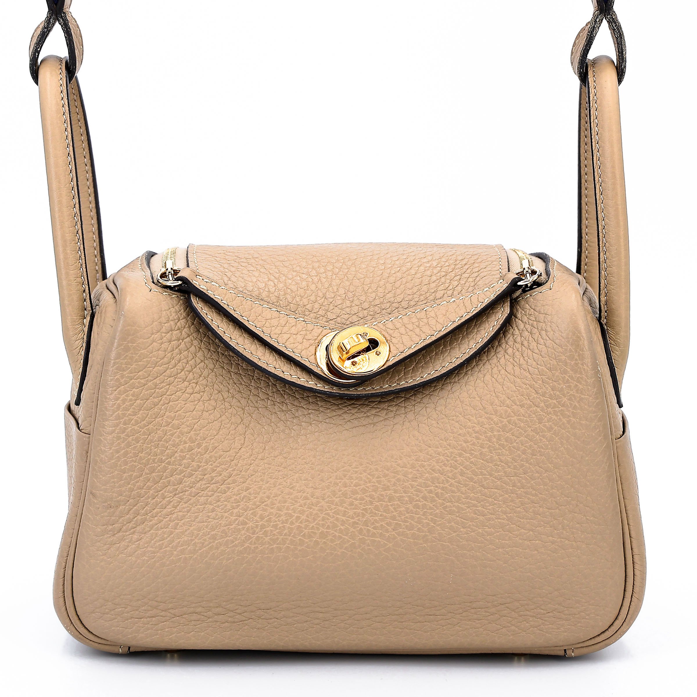 Hermes Good ( Rank AB) HERMÈS Mini Lindy Trench (S2) Clemence Toile Quadrille canvas Gold hardware U (2022)