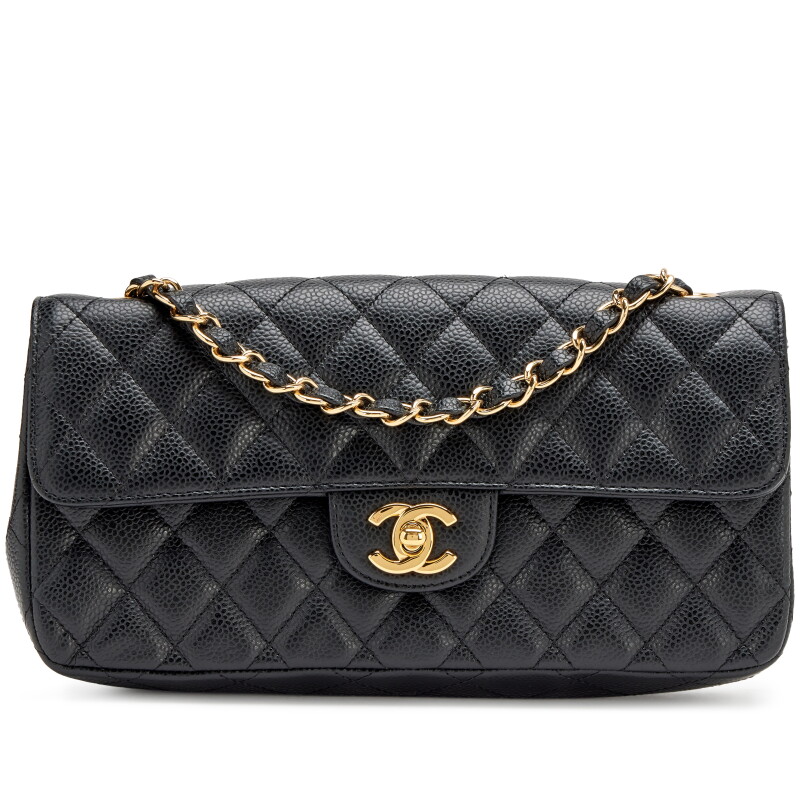 Vintage Black Quilted Caviar East West Classic Flap Bag Gold Hardware, 2006-2008