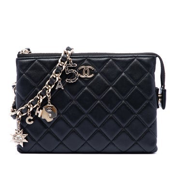 CC Quilted Lambskin Coco Charms Chain Wristlet Pouch