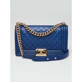 Chanel Blue Quilted Lambskin Leather Medium Boy Bag