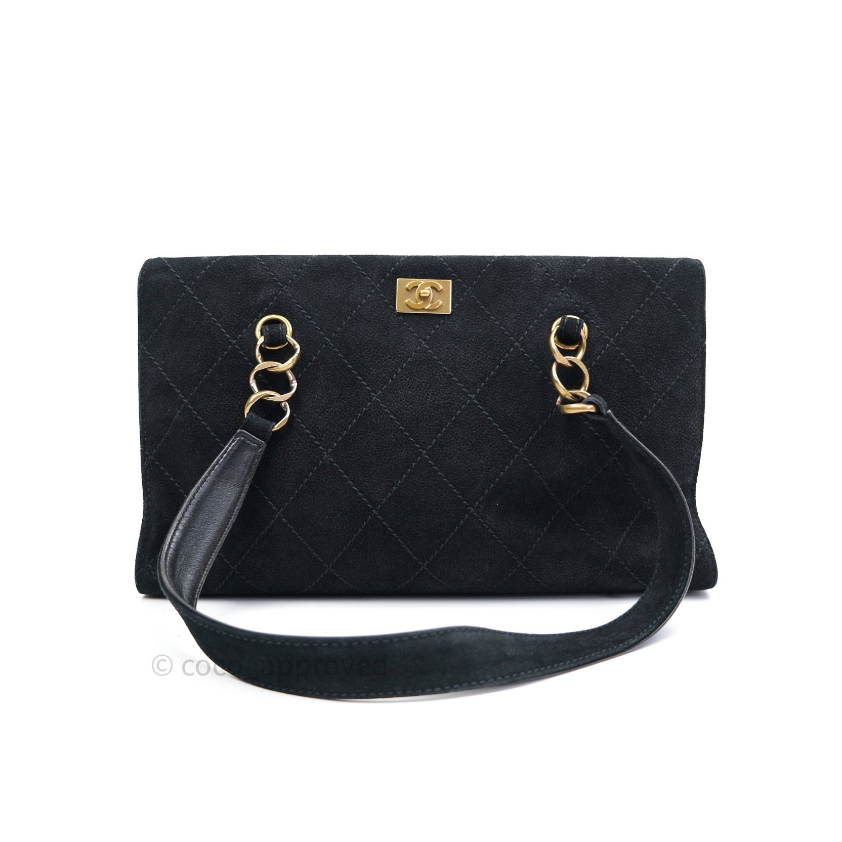 Chanel Vintage Tote Bag Black Gold Hardware