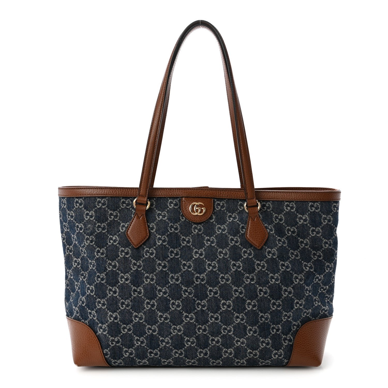 Gucci New Denim GG Monogram Medium Ophidia Shopping Tote Blue Tea Cuir