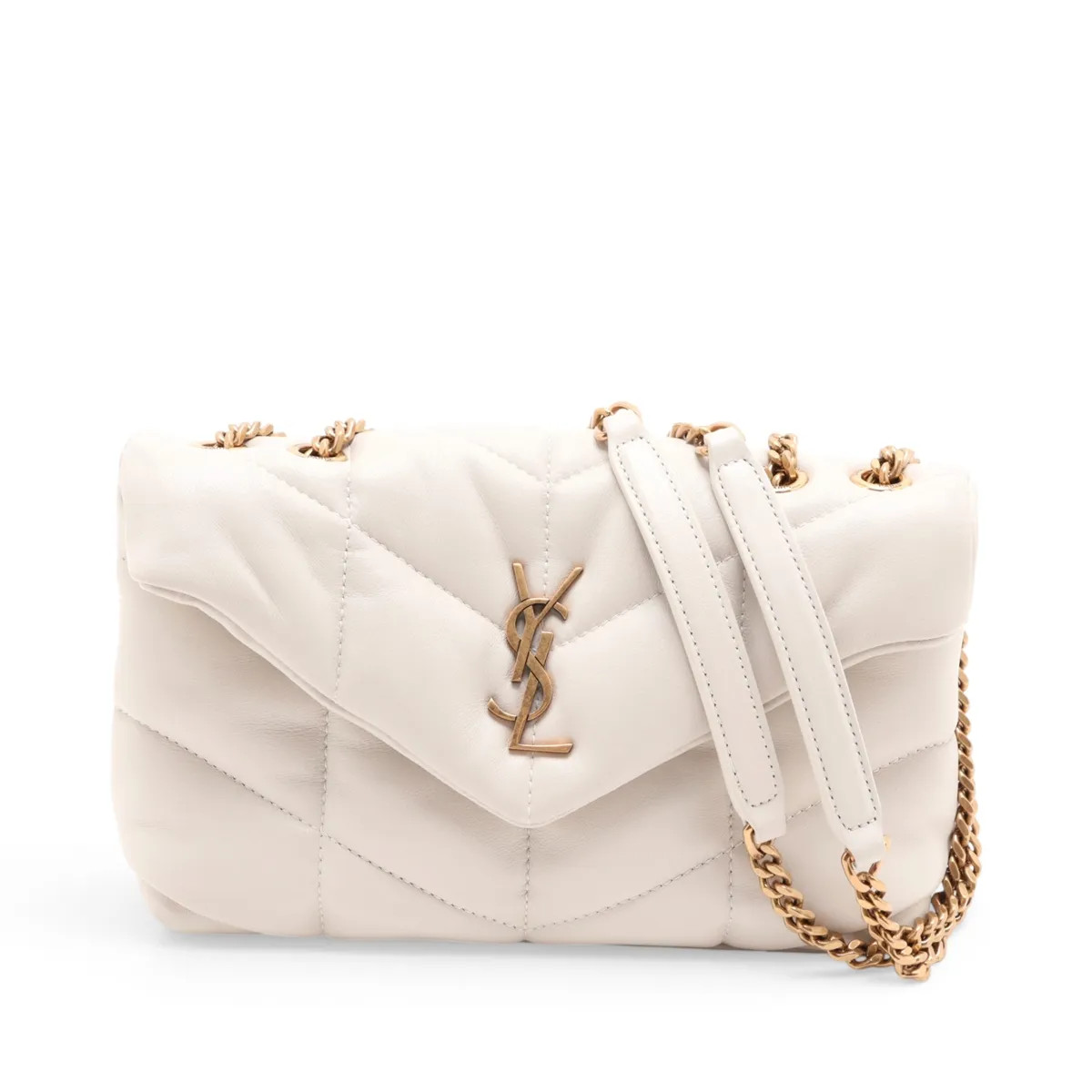 Saint Laurent Paris Lulu Puffer 759337 Leather Chain Shoulder Bag White