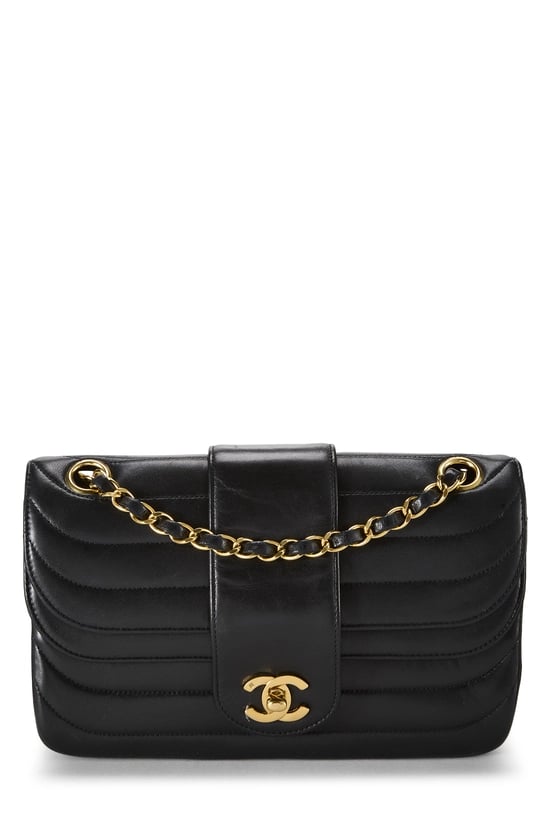 Black Lambskin Horizontal Flap 9"