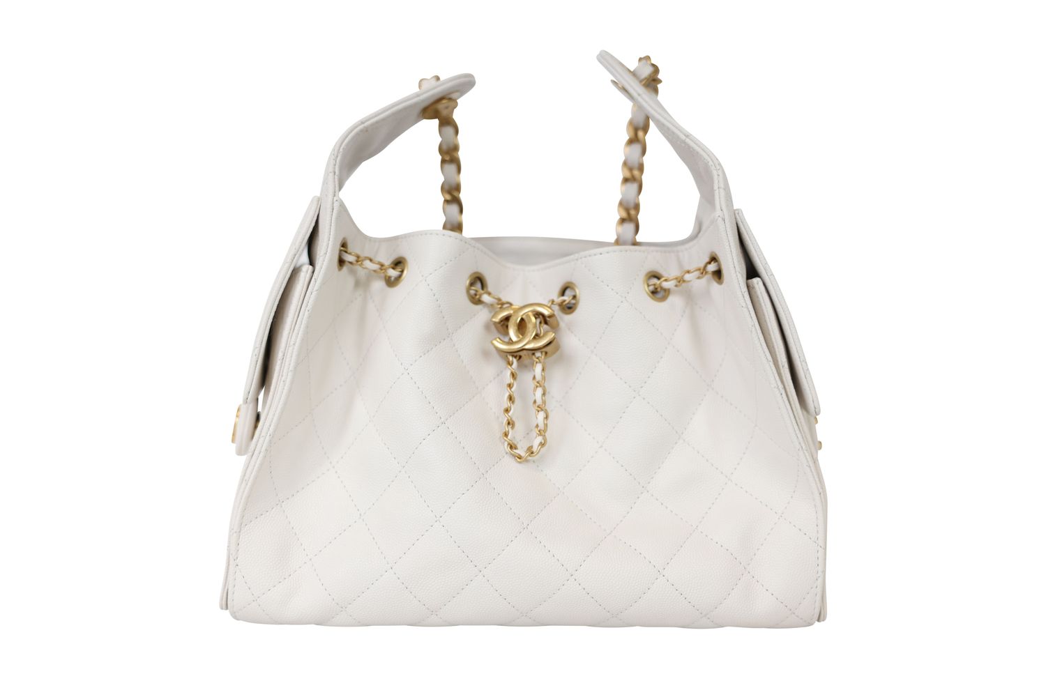 Chanel 25 Small Shoulder Bag, White Quilted Caviar and Gold Hardware, New in Box WA001