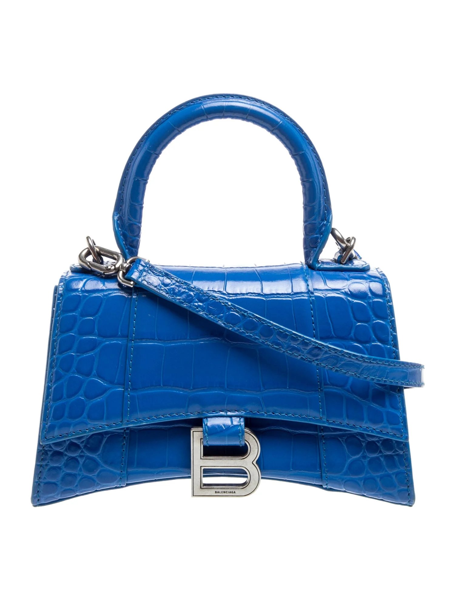 Embossed Leather Hourglass Top Handle Bag XS