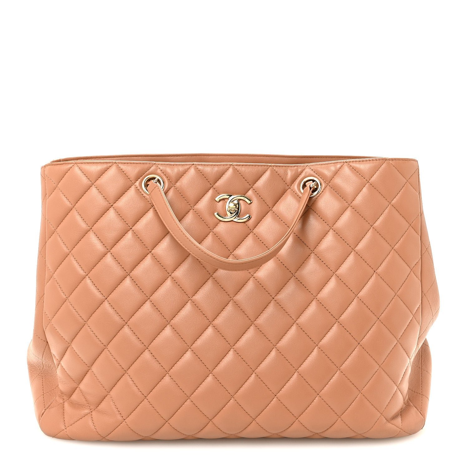Chanel Calfskin Quilted Large CC Shopping Tote Camel