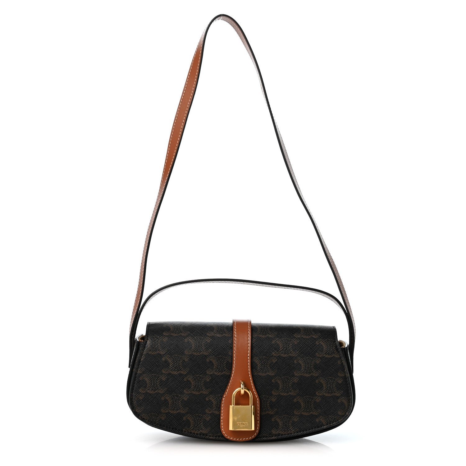 Celine Celine Triomphe Canvas Calfskin Tabou Clutch on Strap Tan