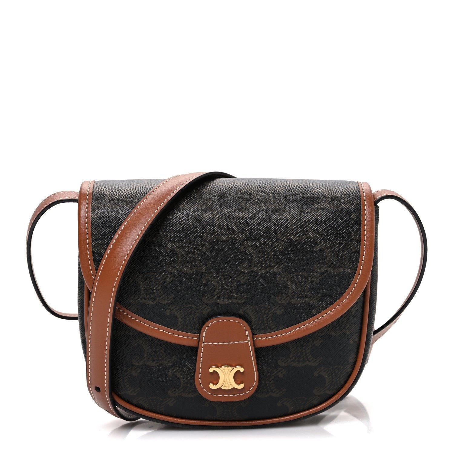 Celine Canvas Calfskin Triomphe Mini Besace Tan