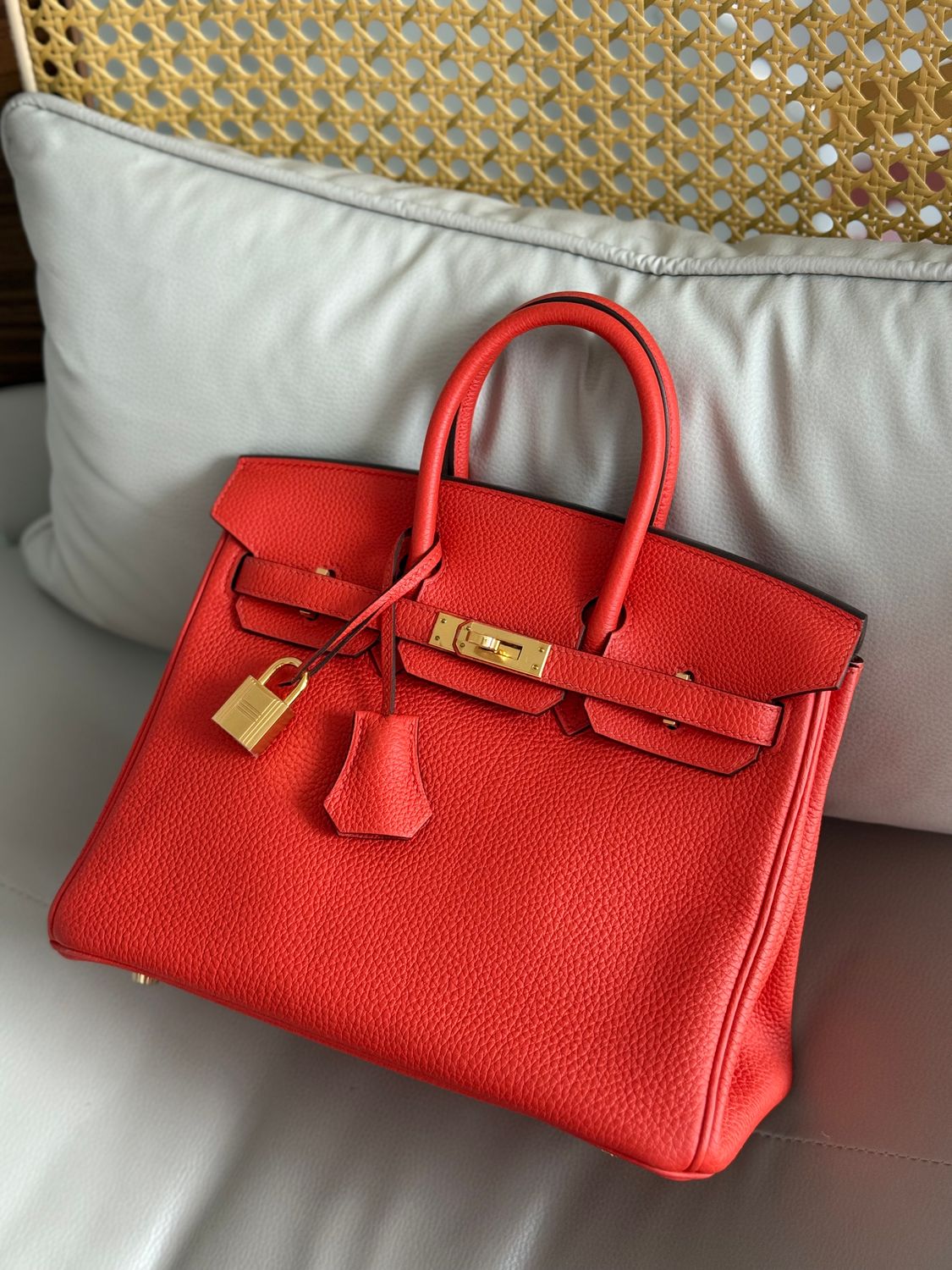 Hermes Hermes Birkin 25, Orange Poppy Togo Leather, Gold Hardware, Preowned In Dustbag KJRB088