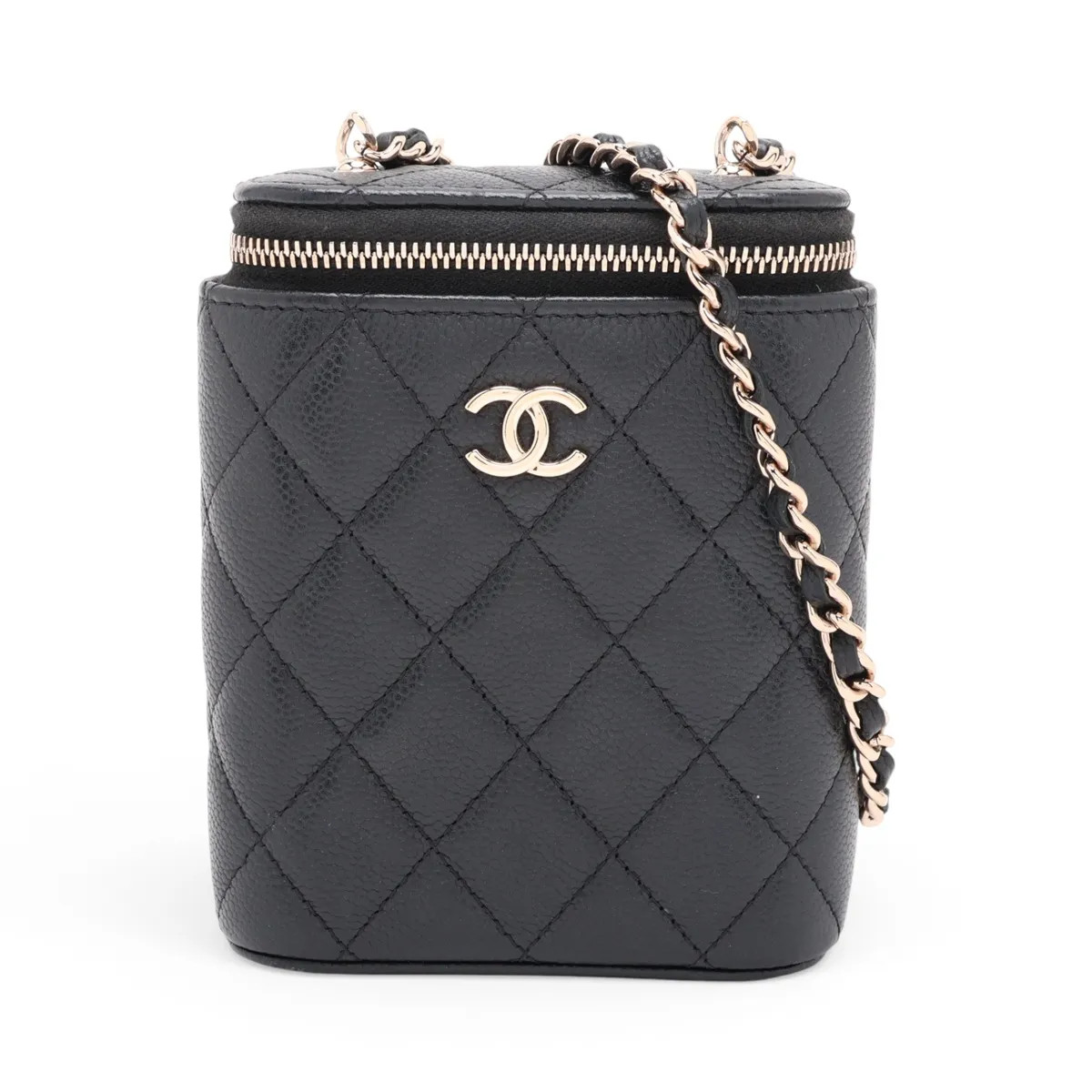 Chanel Matelasse Caviar Skin Chain Shoulder Bag Black Gold Metal Fittings 32 Ser