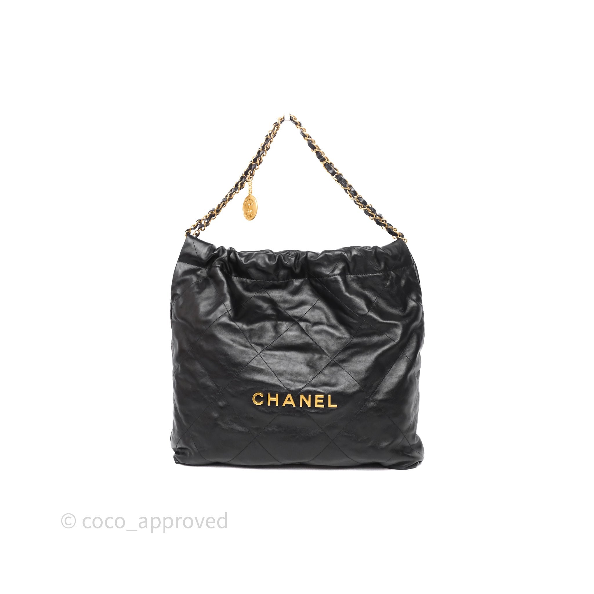 Chanel 22 Bag Medium Black Calfskin Aged Gold Hardware