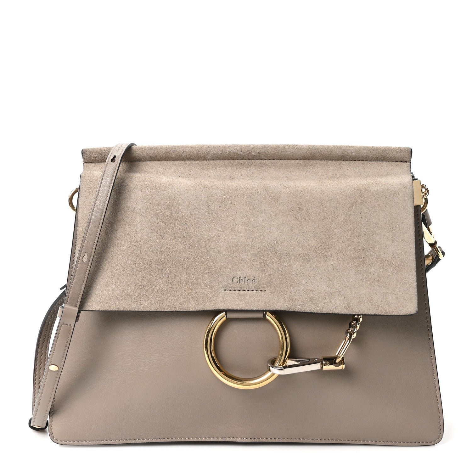 Chloe Chloe Calfskin Suede Medium Faye Shoulder Bag Motty Grey