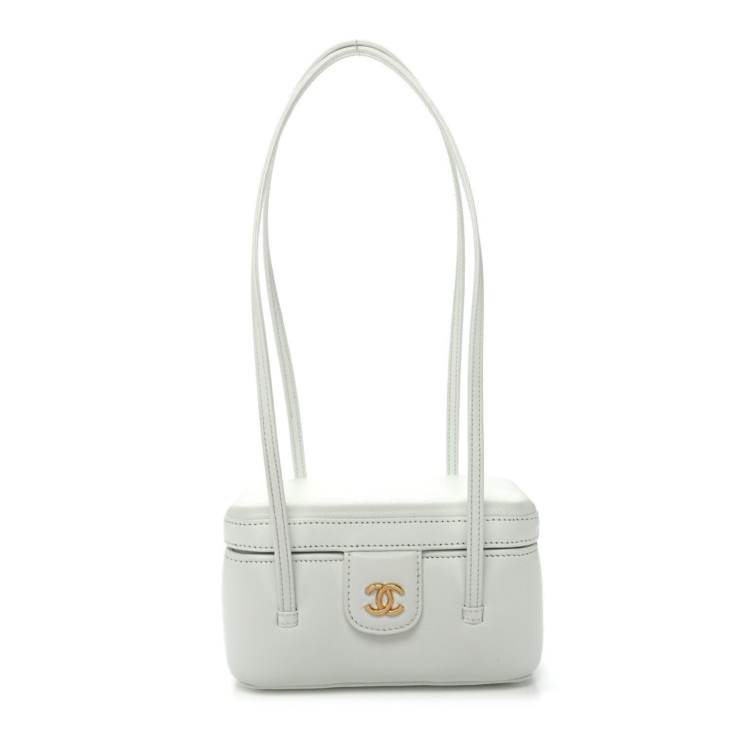Chanel Shiny Caviar Preppy Coco Long Vanity With Strap Light Blue