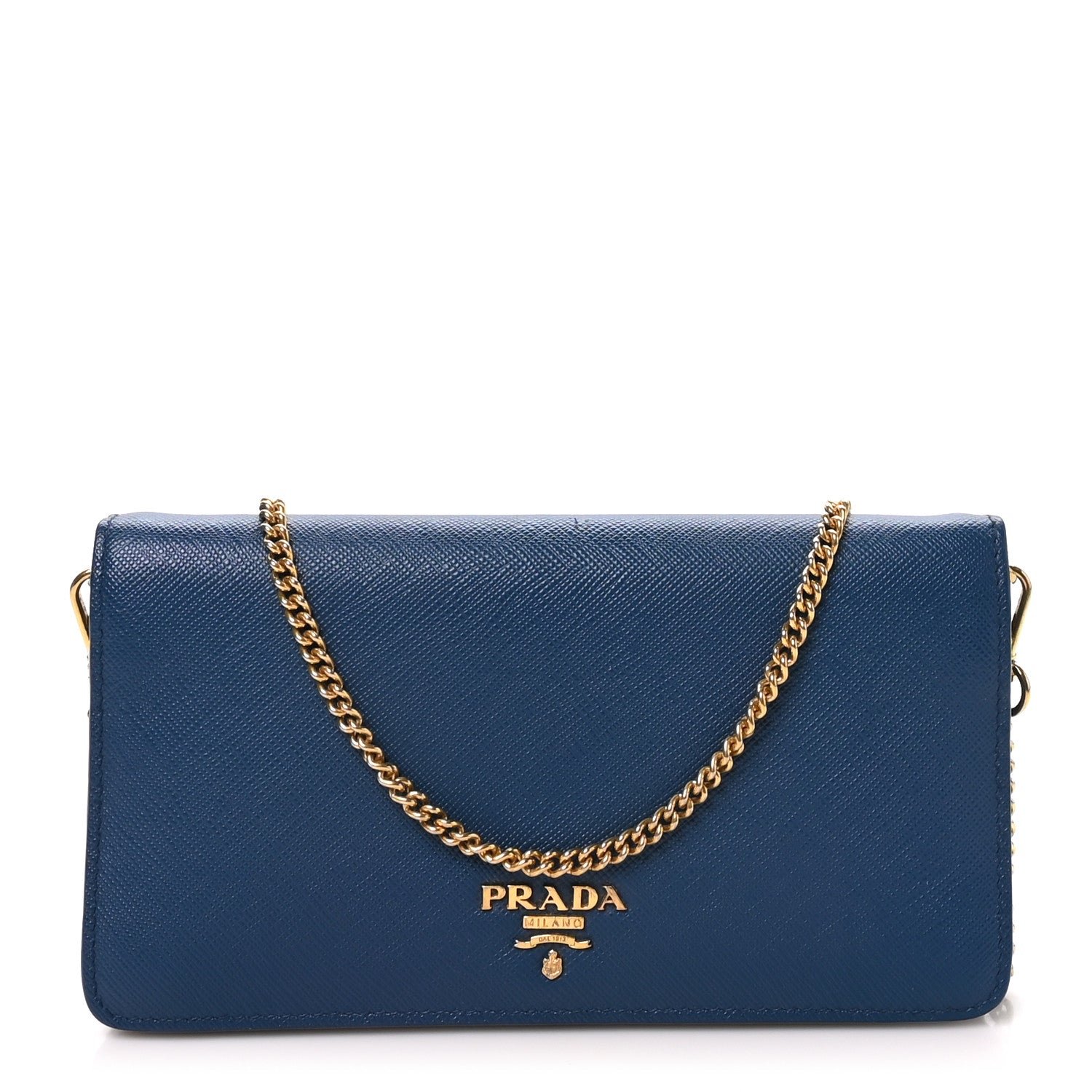 Prada Saffiano Metal Oro Mini Bag Bluette