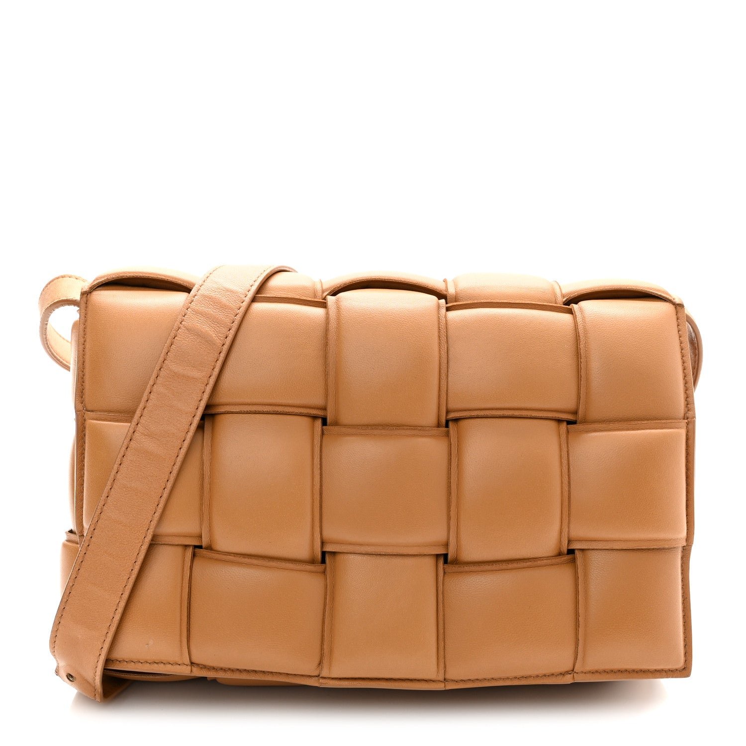 Bottega Veneta Nappa Maxi Intrecciato Padded Cassette Crossbody Bag Caramel