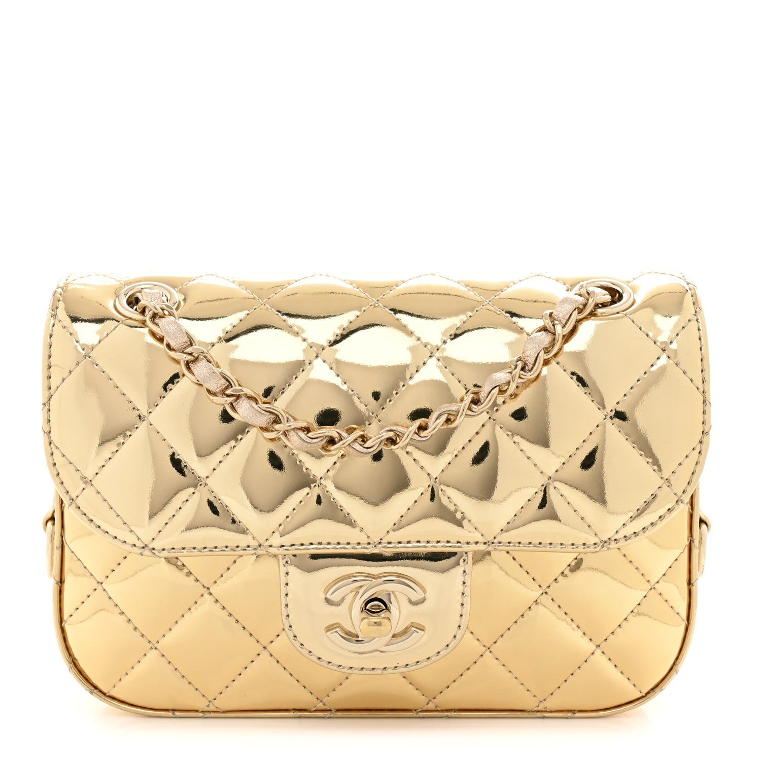 Chanel Mirror Calfskin Metallic Calfskin Quilted Hollywood Boulevard Mini Flap With Star Coin Purse Gold