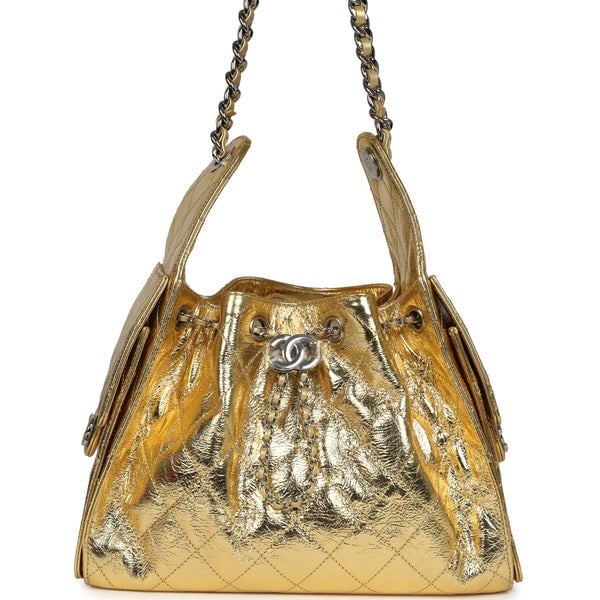 Chanel Small 25 Hobo Bag Gold Metallic Calfskin Silver Hardware