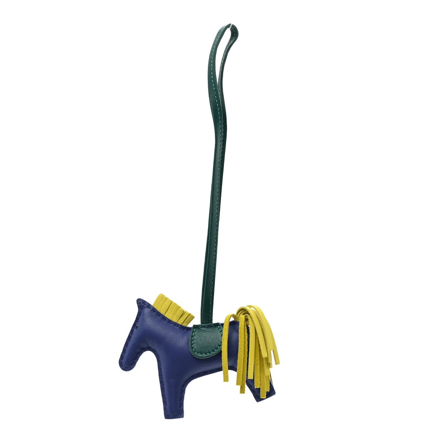 Hermes Milo Lambskin Grigri Rodeo Horse Bag Charm PM Bleu Electrique Lime Malachite