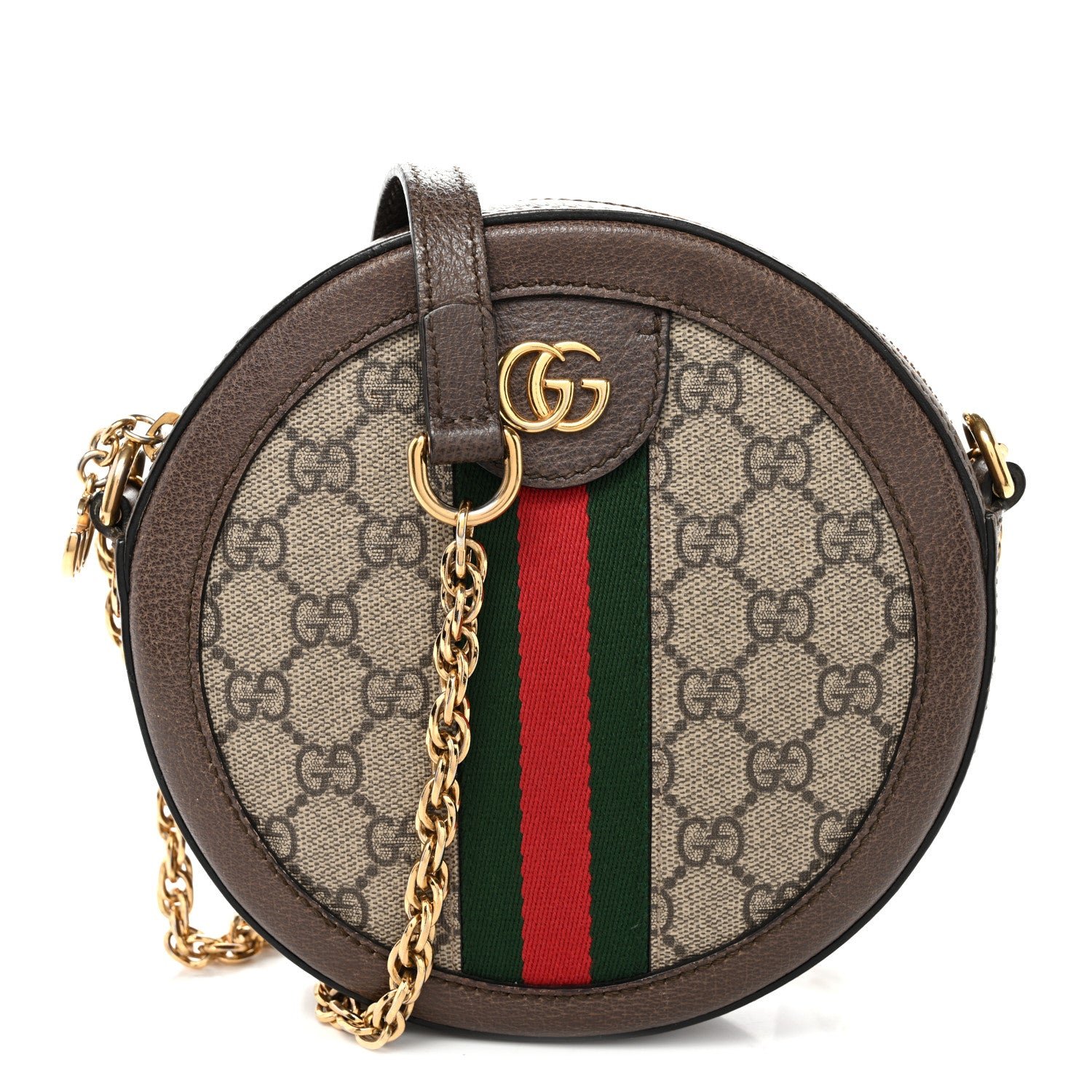Gucci GG Supreme Monogram Web Mini Ophidia Round Shoulder Bag Brown