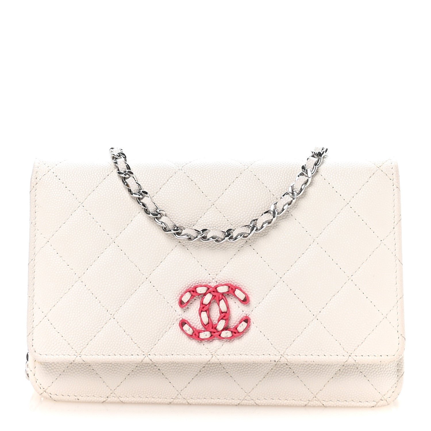 Chanel Caviar Quilted Chanel 19 Wallet on Chain WOC White Pink