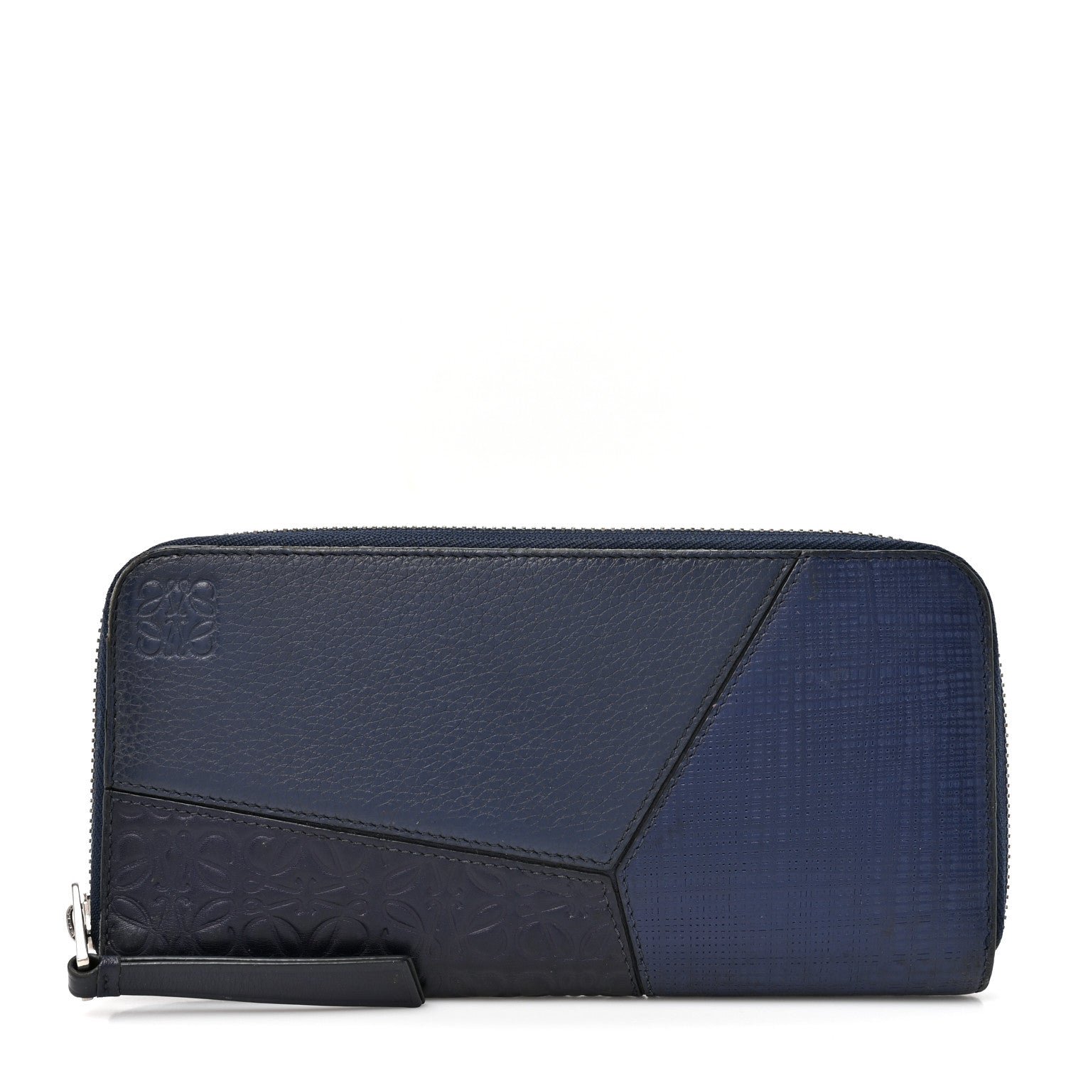 Loewe Calfskin Embossed Repeat Puzzle Zip Around Wallet Blue