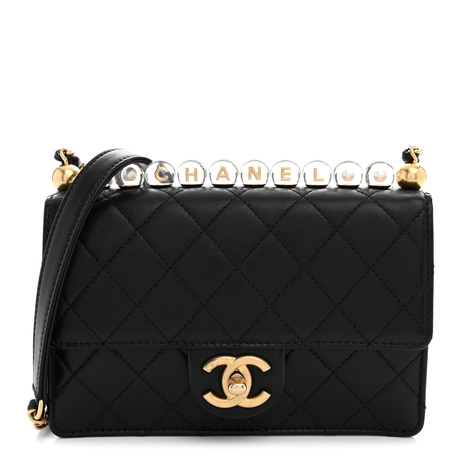 Chanel Goatskin Quilted Logo Small Chic Flap Black
