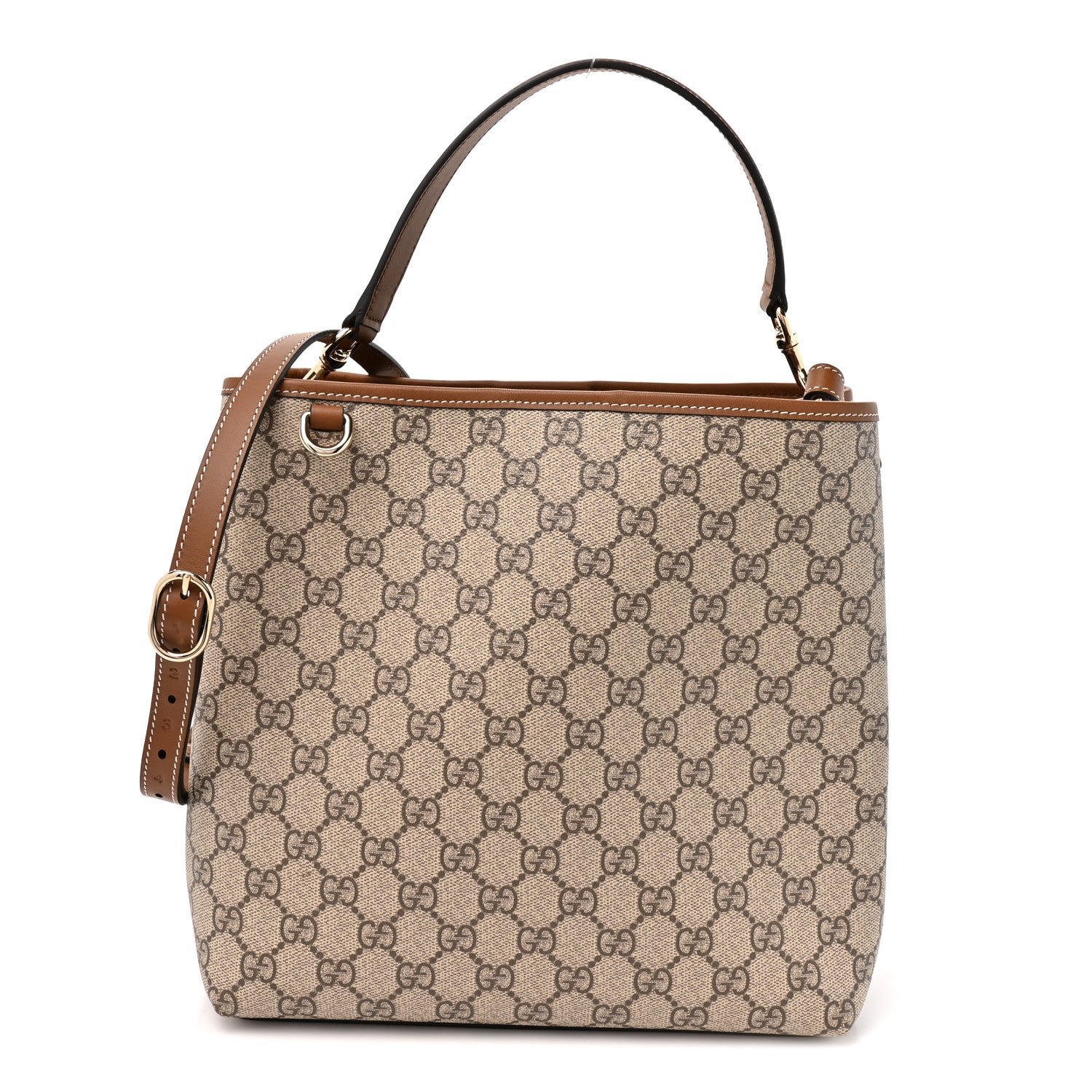 Gucci GG Supreme Monogram Medium Emblem Bucket Bag Beige Brown