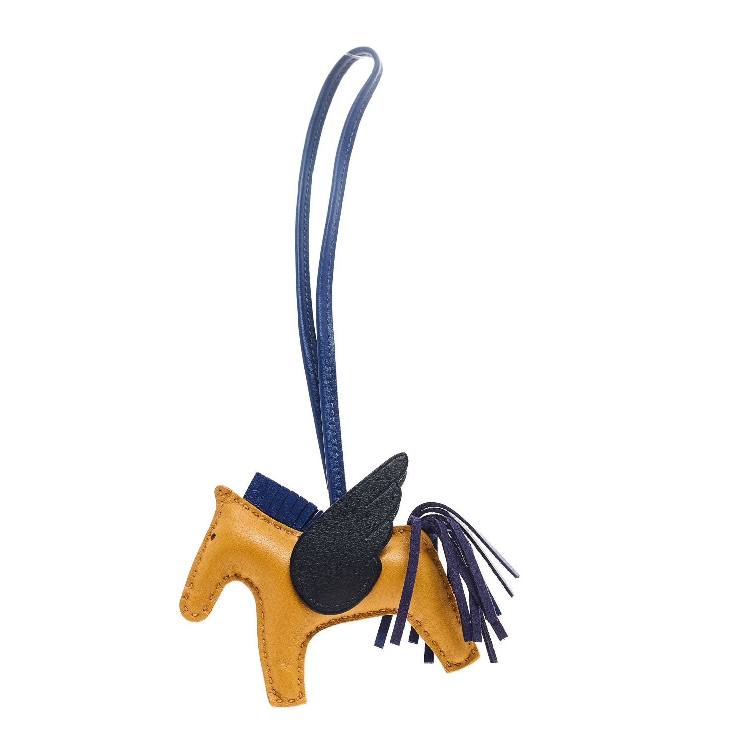 Hermes Milo Lambskin Grigri Rodeo Pegase Horse Bag Charm PM Sesame Black Bleu Saphir