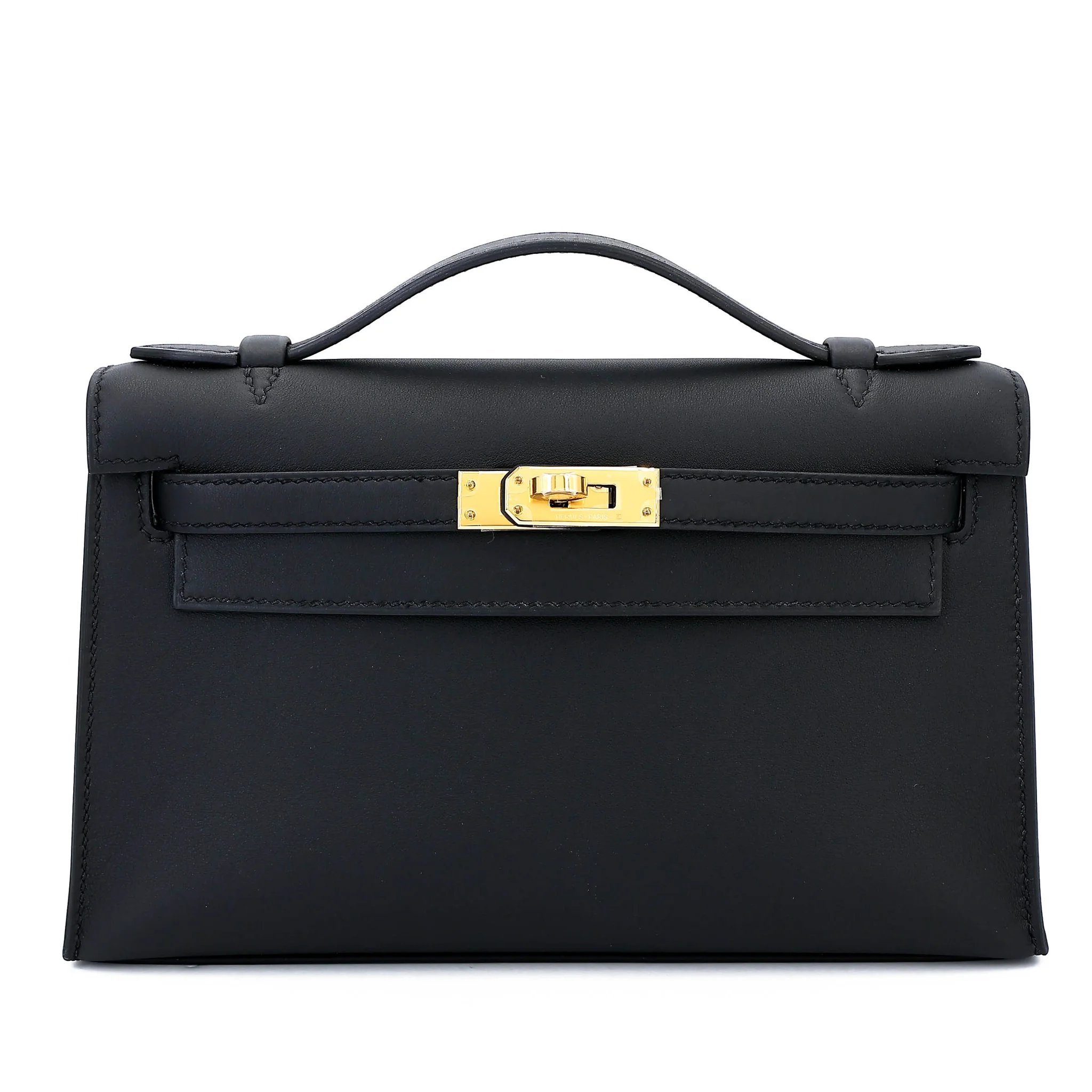 Brand New ( Rank N ) HERMÈS Kelly Pochette Noir (89) Swift Gold hardware K (2025)