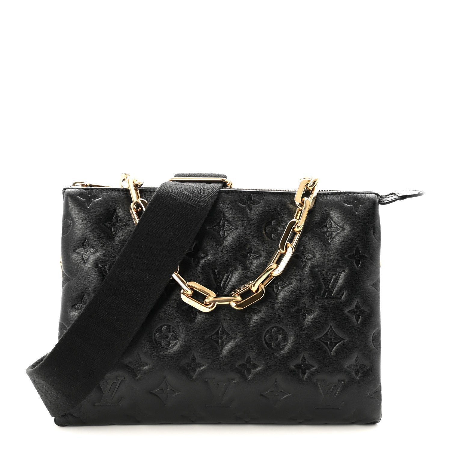 Louis Vuitton Lambskin Embossed Monogram Coussin PM Black