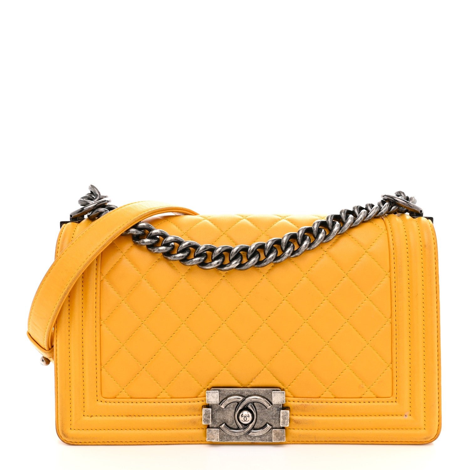 Chanel Lambskin Quilted Medium Boy Flap Yellow