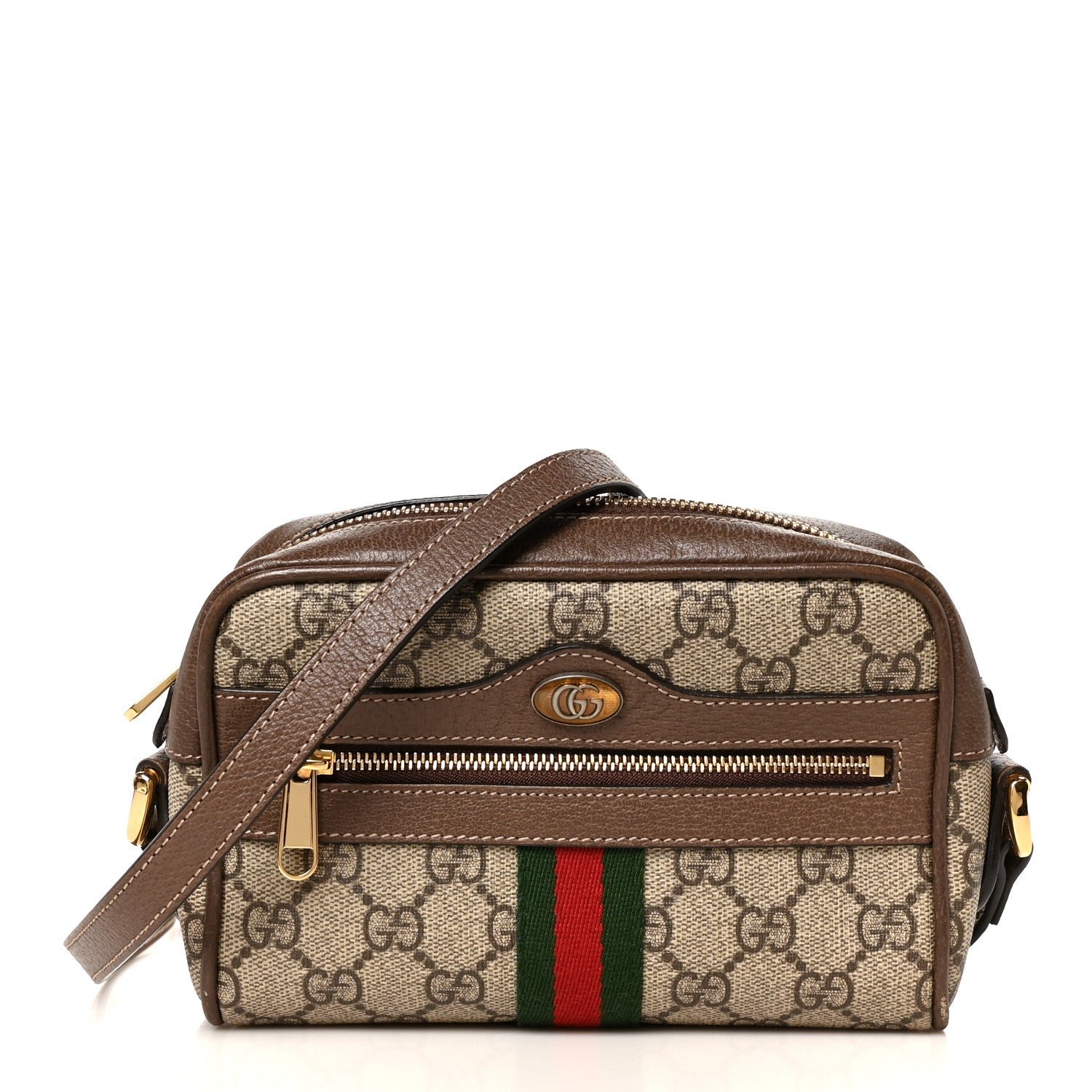 Gucci GG Supreme Monogram Web Mini Ophidia Shoulder Bag Brown