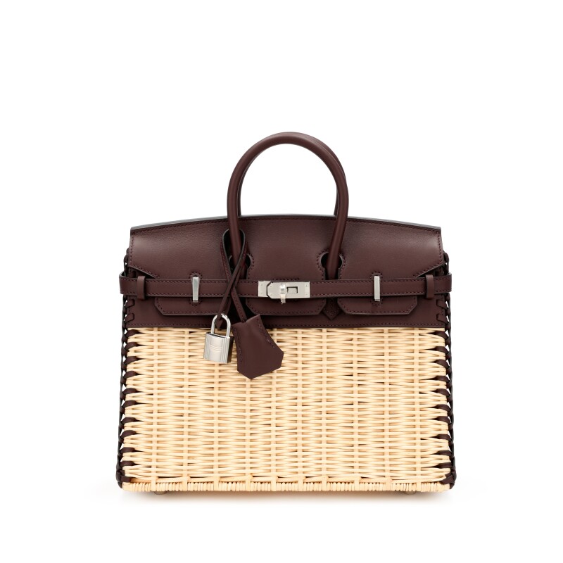 Hermes Limited Edition Rouge Swift and Osier Wicker Picnic Birkin 25 Palladium Hardware, 2022