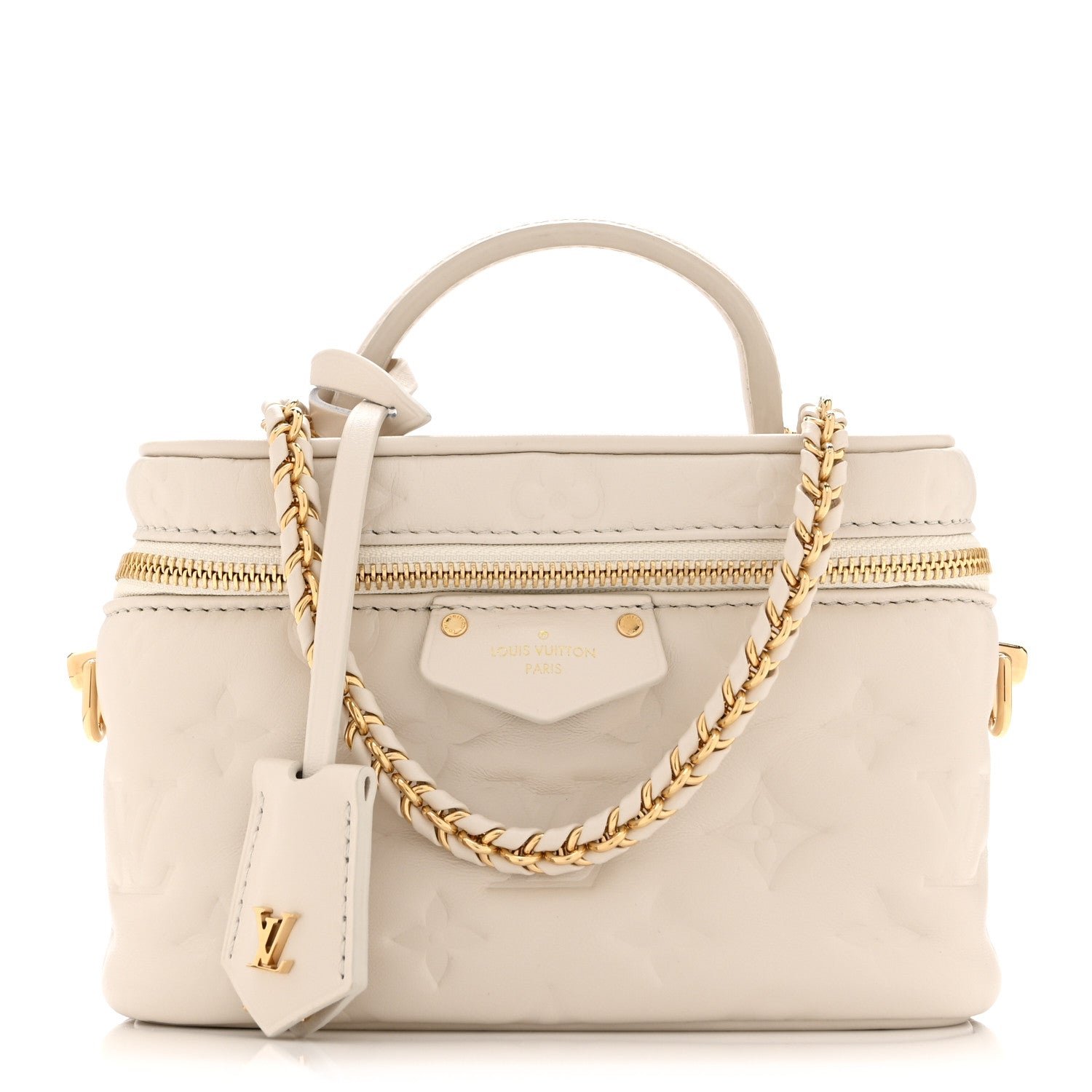 Louis Vuitton Lambskin Embossed Monogram Coussin Vanity PM  Cream