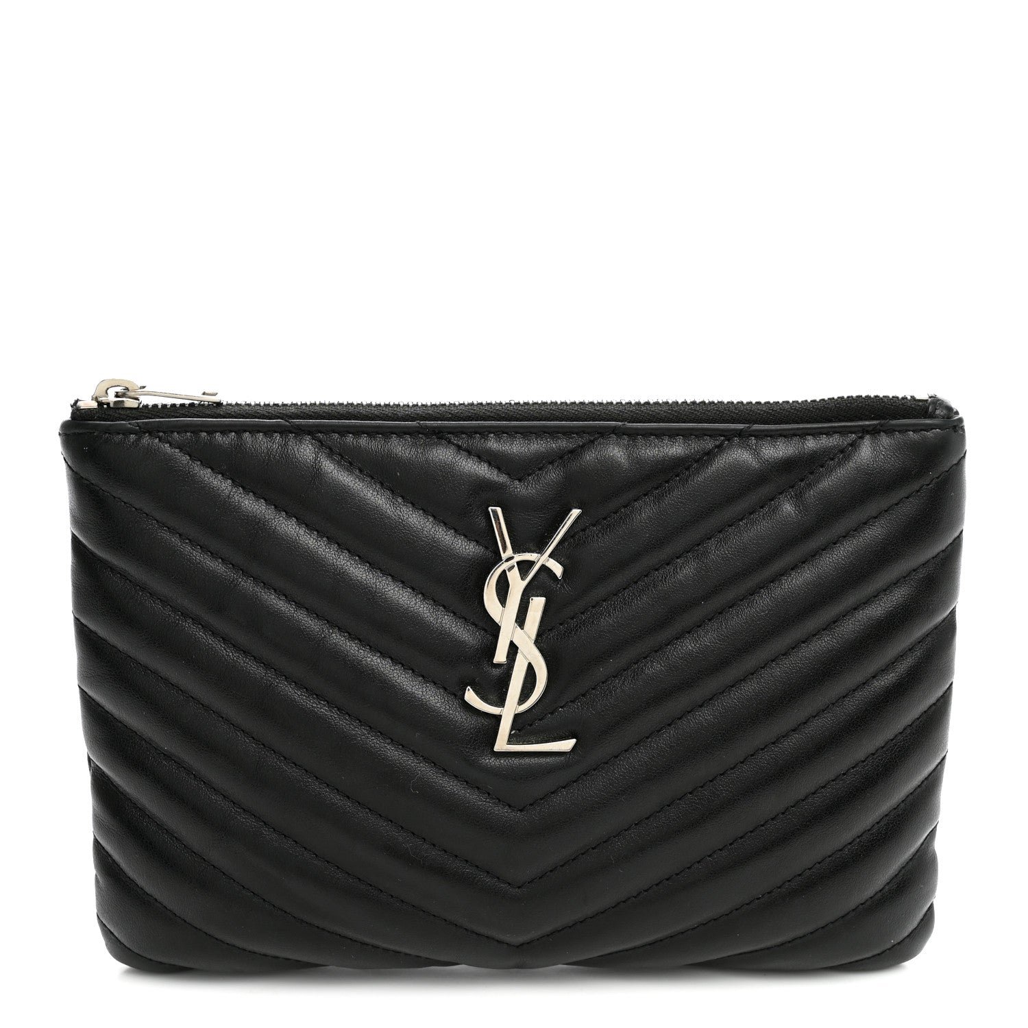 Saint Laurent Calfskin Matelasse Chevron Monogram Pouch Black