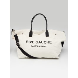 Saint Laurent Yves Saint Laurent Natural Linen and Leather Rive Gauche Maxi Tote Bag