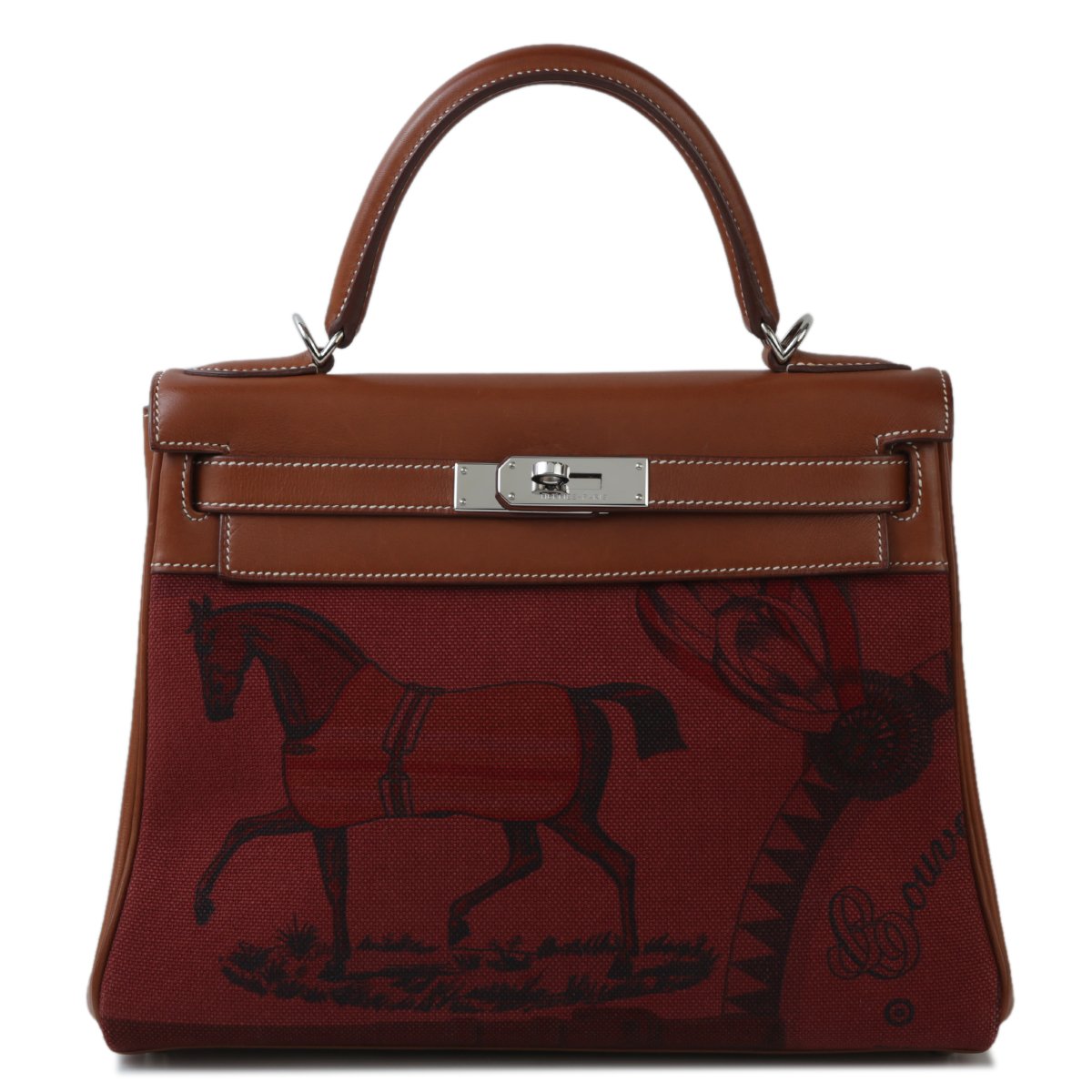 Hermes HERMÈS Limited Edition Kelly 28 "Couvertures et Tenues de Jour" Amazone Retourne handbag in Fauve Canvas and Barenia leather with Palladium hardware