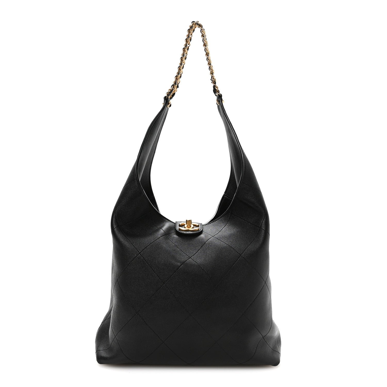 Chanel Shiny Lambskin Quilted Large Hobo Black