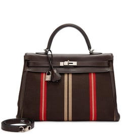 Hermes Ebene Evercalf and Toile Jumping Kelly 35 Retourne Palladium Hardware, 2008