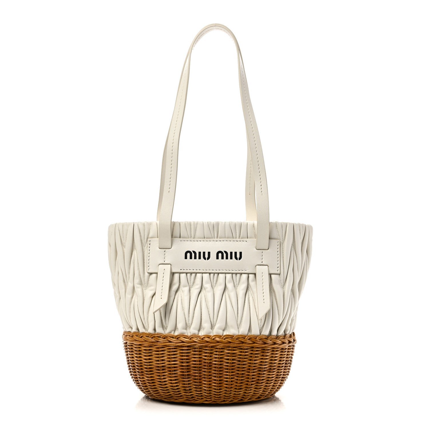 Miu Miu Miu Miu Nappa Matelasse Wicker Basket Bag White Miele