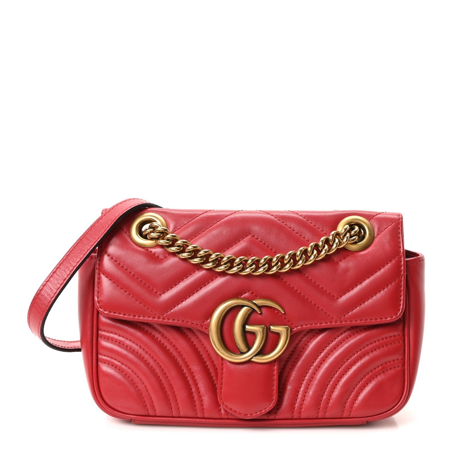 Gucci Calfskin Matelasse Mini GG Marmont Shoulder Bag Hibiscus Red