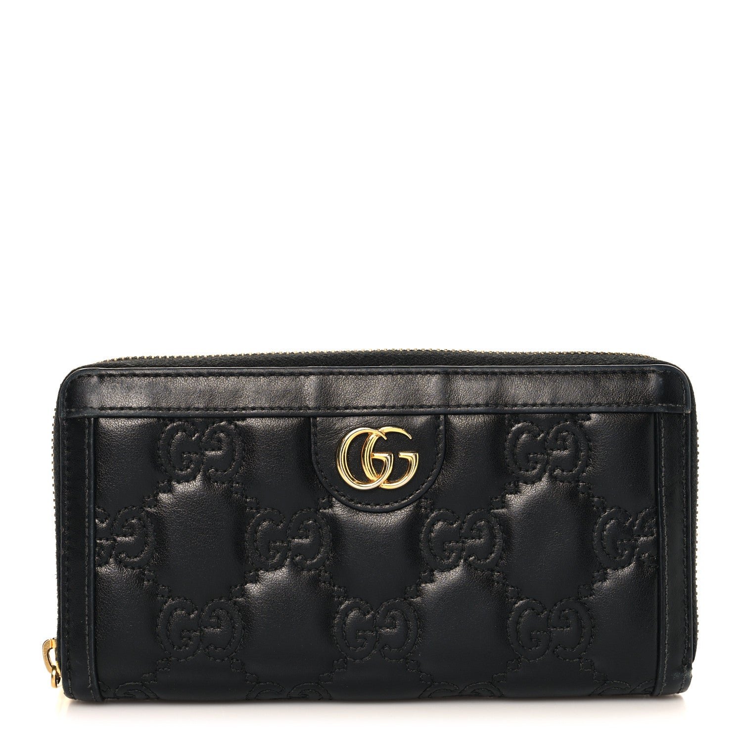 Gucci Calfskin GG Matelasse GG Marmont Zip Around Wallet Black