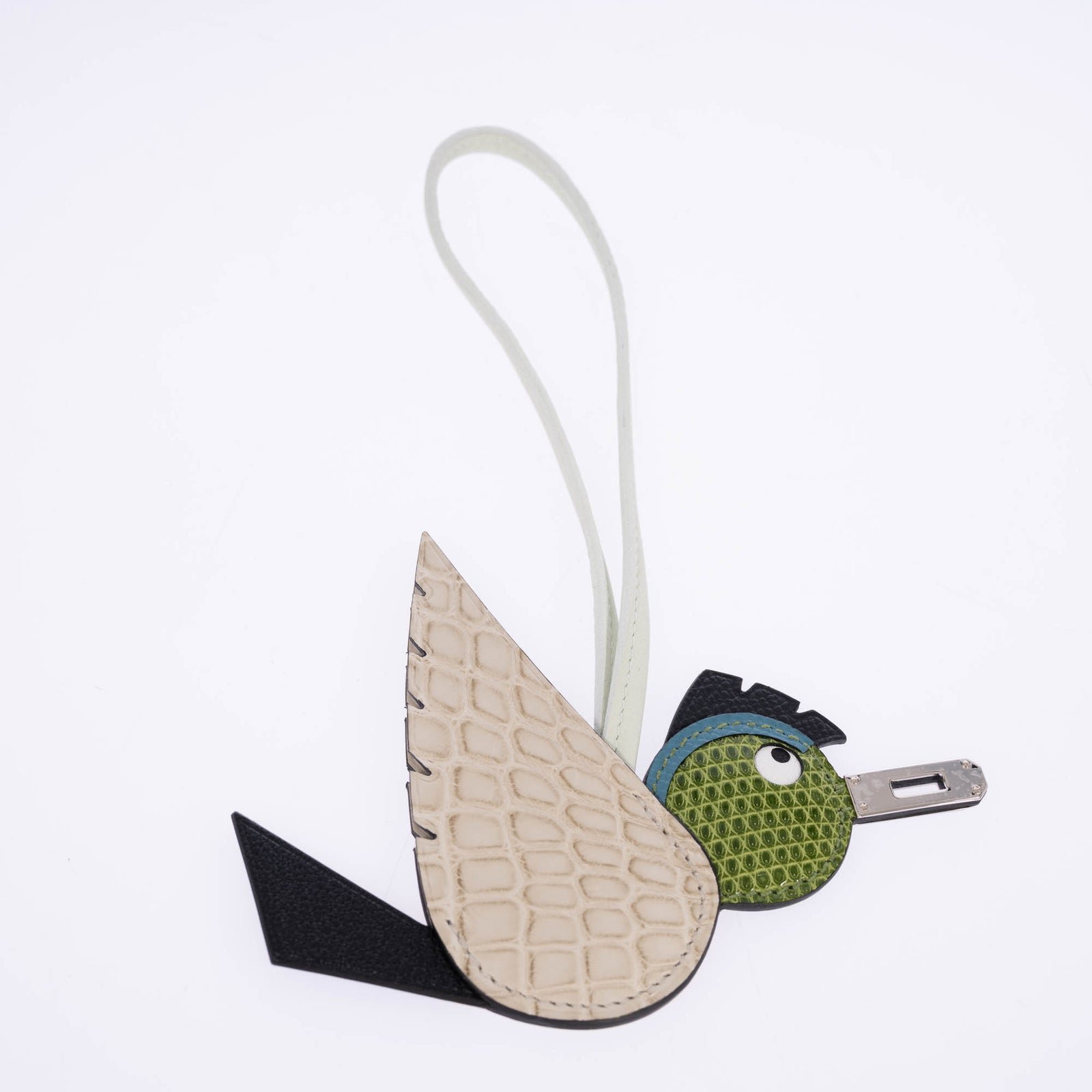 Hermès Birdy Bag Charm Béton Noir Pelouse Alligator Lizard Epsom Palladium Hardware