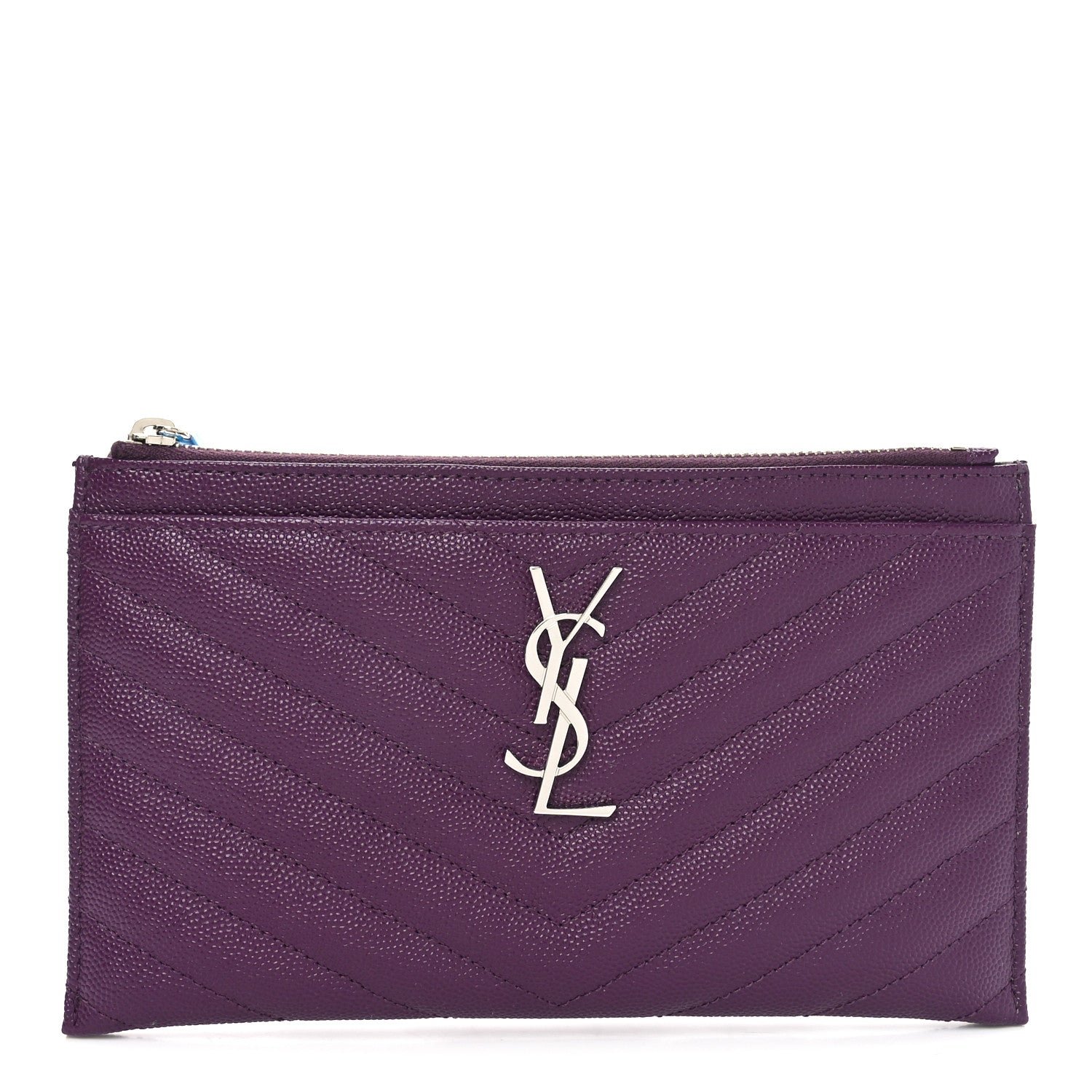 Saint Laurent Grain De Poudre Matelasse Chevron Monogram Bill Pouch Amaranto