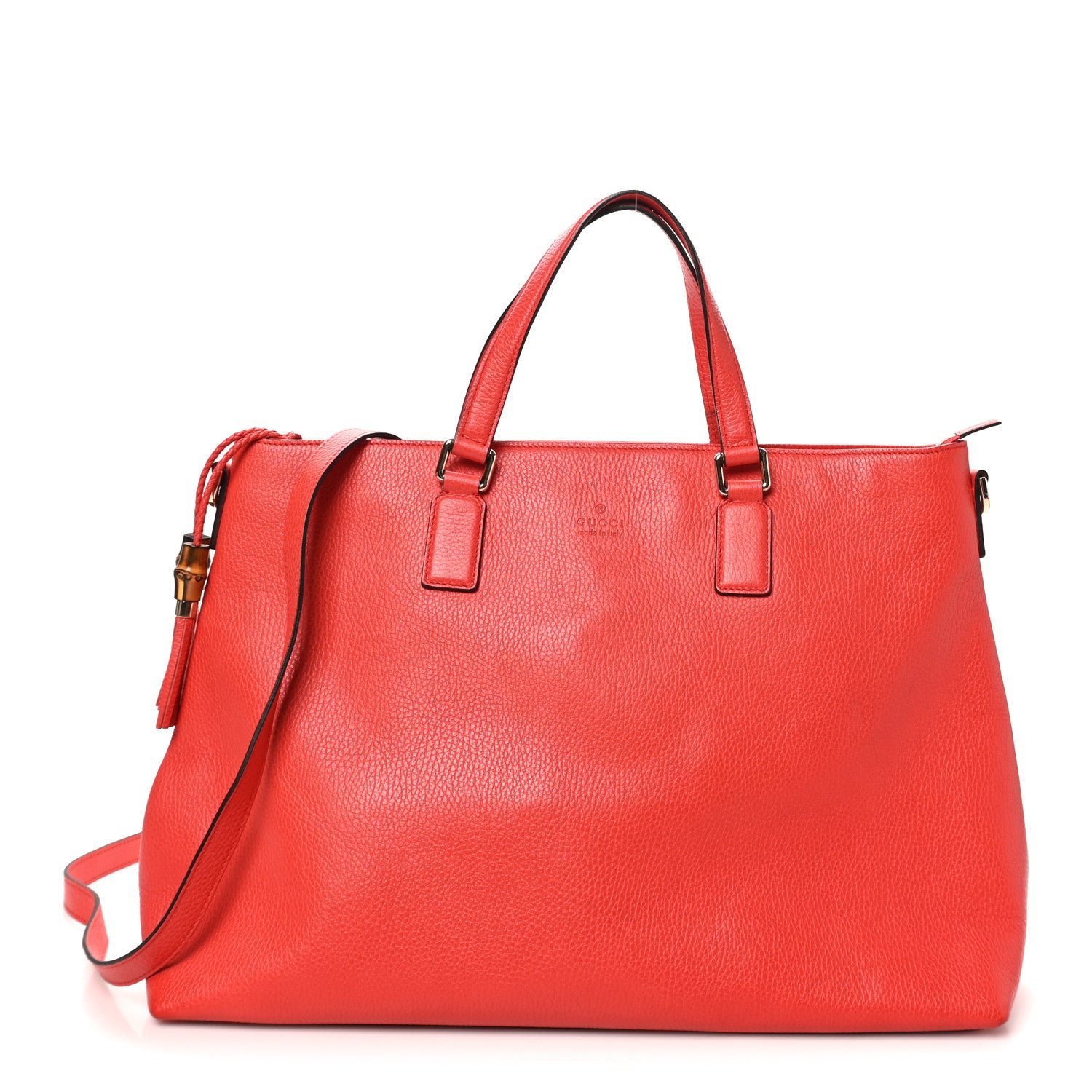 Gucci Calfskin Large Bamboo Tassel Top Handle Tote Red
